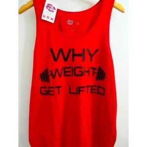 Men’s Fitness Tank Top, Why Weight Get Lifted” Red